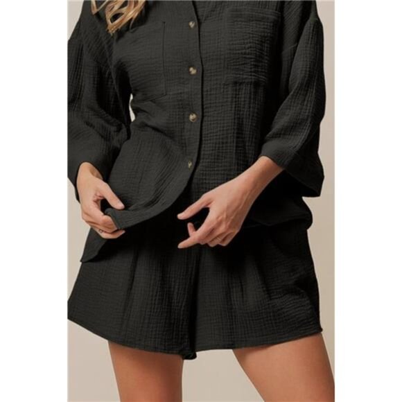 BiBi Crinkle Gauze Shirt and Short Set - Picture 3 of 3